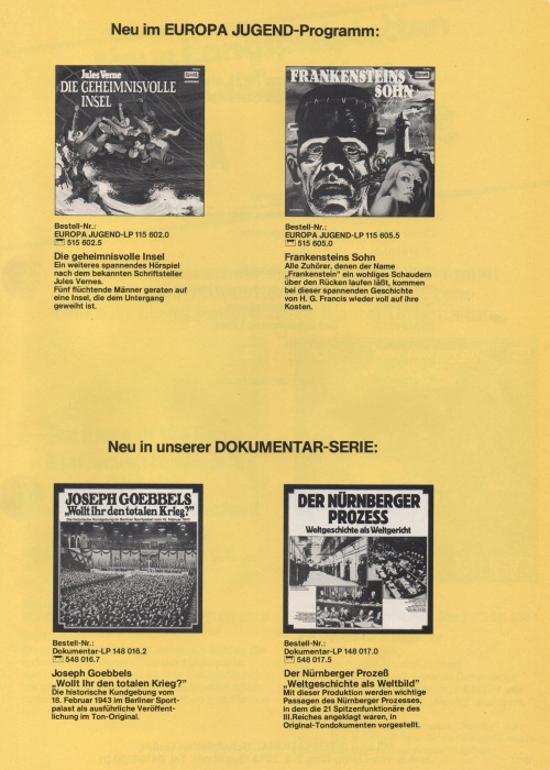 "Neue Langspielplatten & MusiCassetten (EUROPA / SONIC)", Oktober 1977, S. 3