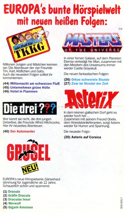 Flyer von EUROPA, 1987 (?), Rückseite